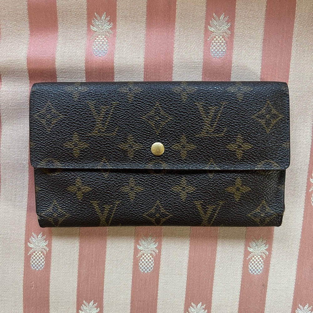 Louis Vuitton Brown Monogram Wallet with Gold-Tone Hardware